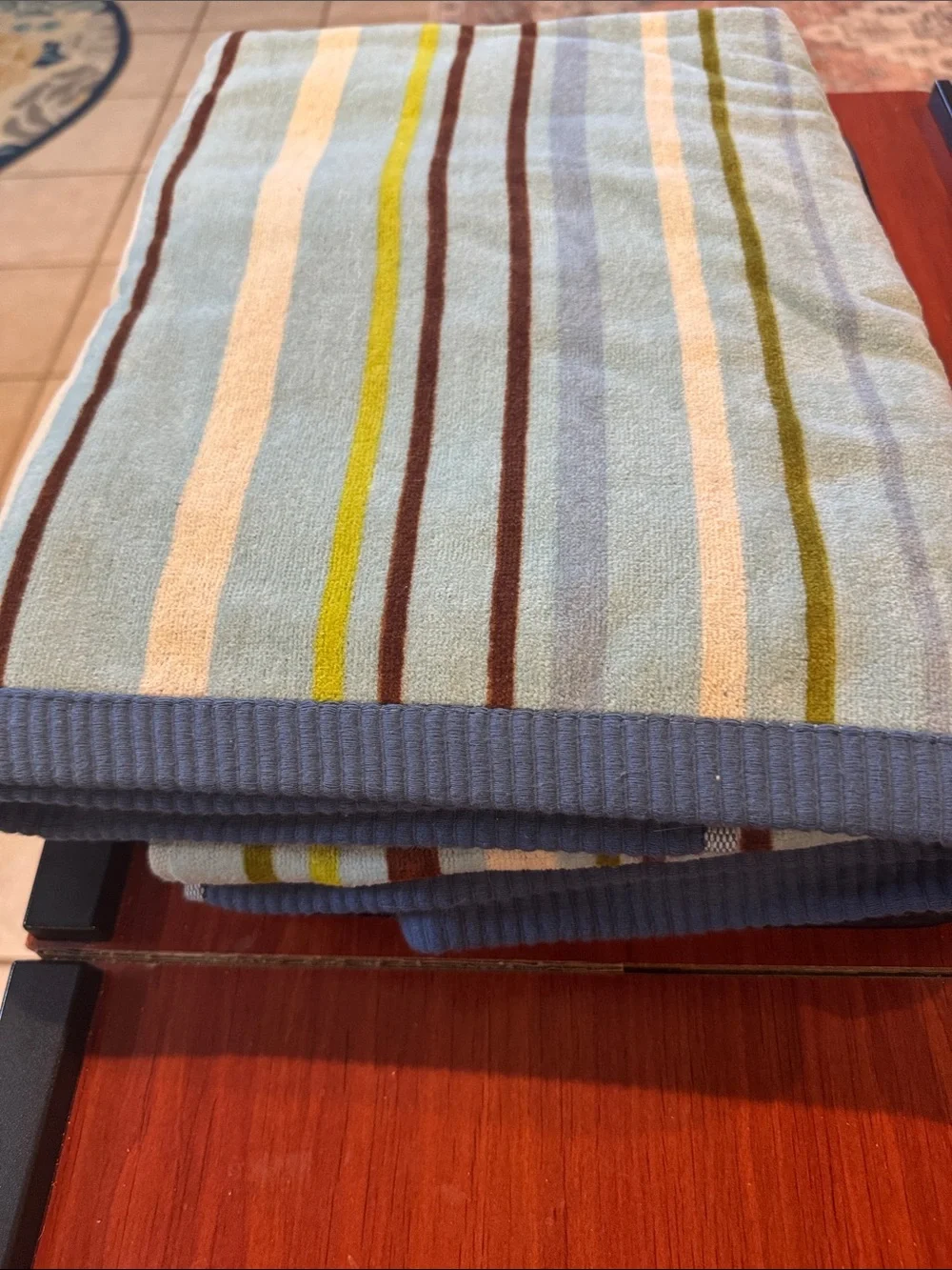 Towels Striped Blue Cotton Bath Towels with Green and Brown Accents Set of 2